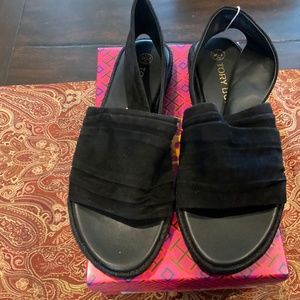 Tory Burch Suede Slingback Espadrille Sandals in black Size 8, BNIB, MRSP$278
